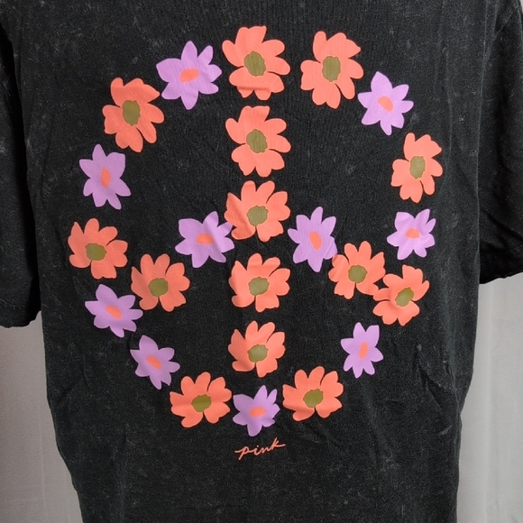 PINK Victoria's Secret Charcoal Tee with Coral Logo - Picture 5 of 14